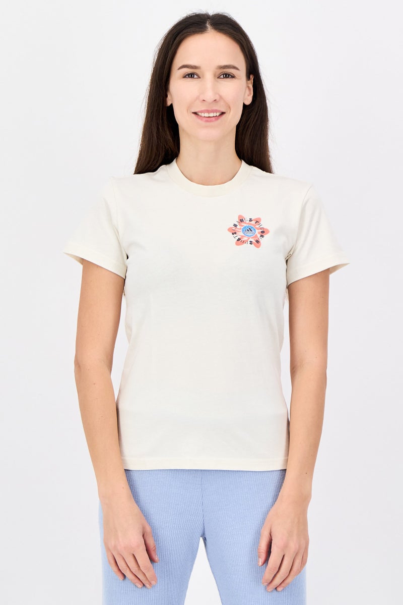 Adidas Women Sportswear Fit Short Sleeve Outdoor T-Shirt, Cream - Image 1